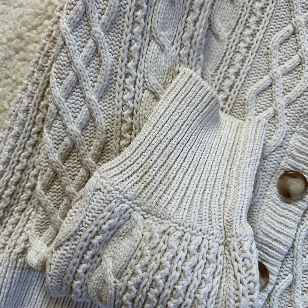 Sezane Cream Cable Knit 100% Cotton Cardigan XS - Picture 6 of 9